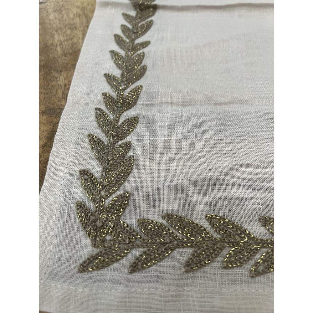 Allen + Roth Embroidered Linen Napkins Set of 6 Beige with Gold Leaves - Picture 4 of 13